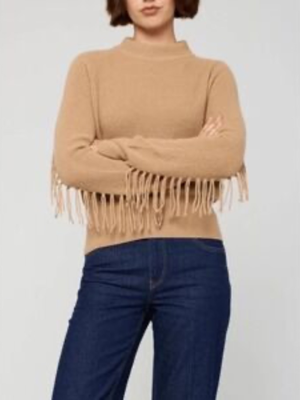 Brodie Camel Fringe Cashmere
